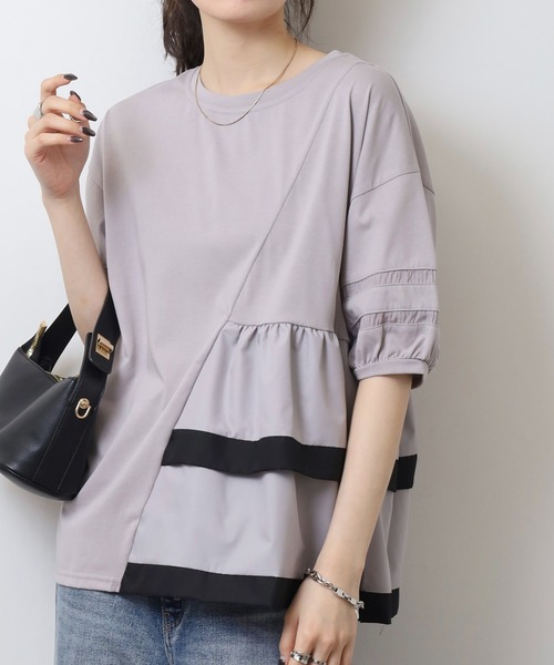 EGLANTINE(エグランティーヌ)の「EGLANTINE アシンメトリー切替フレアカットソー(Tシャツ/カットソー・レディース・ブラック/シルバーグレー/オフホワイト/ネイビー×ホワイト/ホワイト×ブラック・40)」の18枚目の写真
