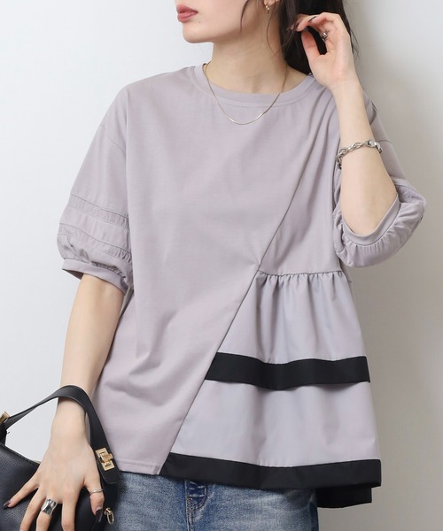 EGLANTINE(エグランティーヌ)の「EGLANTINE アシンメトリー切替フレアカットソー(Tシャツ/カットソー・レディース・ブラック/シルバーグレー/オフホワイト/ネイビー×ホワイト/ホワイト×ブラック・40)」の16枚目の写真