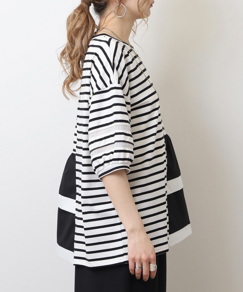 tシャツ EGLANTINE アシンメトリー切替フレアカットソー レディース EGLANTINE tシャツ アシンメトリー切替フレアカットソー