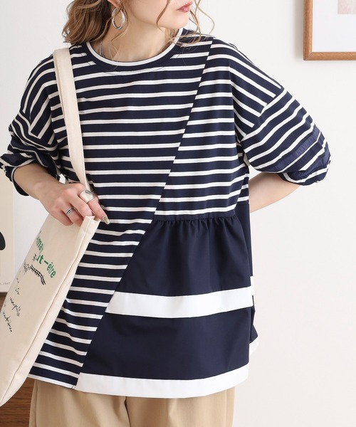 EGLANTINE(エグランティーヌ)の「EGLANTINE アシンメトリー切替フレアカットソー(Tシャツ/カットソー・レディース・ブラック/シルバーグレー/オフホワイト/ネイビー×ホワイト/ホワイト×ブラック・40)」の21枚目の写真