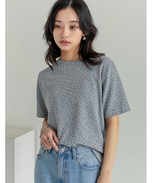 Re:EDIT（リエディ）の「コットンブレンドボーダーor花柄Ｔシャツ（Tシャツ/カットソー・レディース・グレー系その他/グリーン系その他/ブルー系その他・MEDIUM/LARGE）」の2枚目の写真