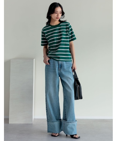 Re:EDIT（リエディ）の「コットンブレンドボーダーor花柄Ｔシャツ（Tシャツ/カットソー・レディース・グレー系その他/グリーン系その他/ブルー系その他・MEDIUM/LARGE）」の20枚目の写真