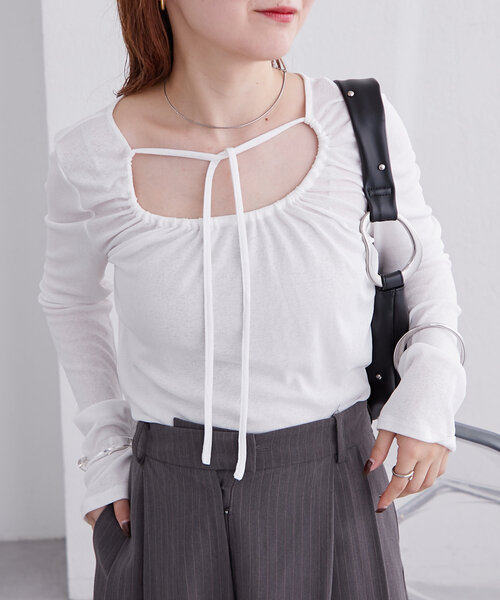 mystic(ミスティック)の「シアーチョーカーリボンロンT(Tシャツ/カットソー・レディース・ホワイト/ブラック/ブルー/オフホワイト/イエロー・FREE)」の16枚目の写真