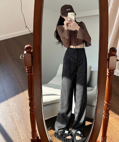 Teem Store(チームストア)の「ハイウエストストライプワイドパンツ(スラックス・レディース・グレー/ブラック/ネイビー・S/M/L)」の17枚目の写真
