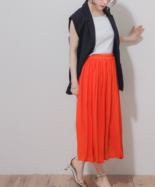 Petitjo（プッチージョ）の「小さいサイズ　楊柳フレアスカート(総丈73cm)　低身長さん・小柄女性（スカート・レディース・ネイビー/ベージュ/オレンジ・PSS/PS/PM/PL）」の9枚目の写真