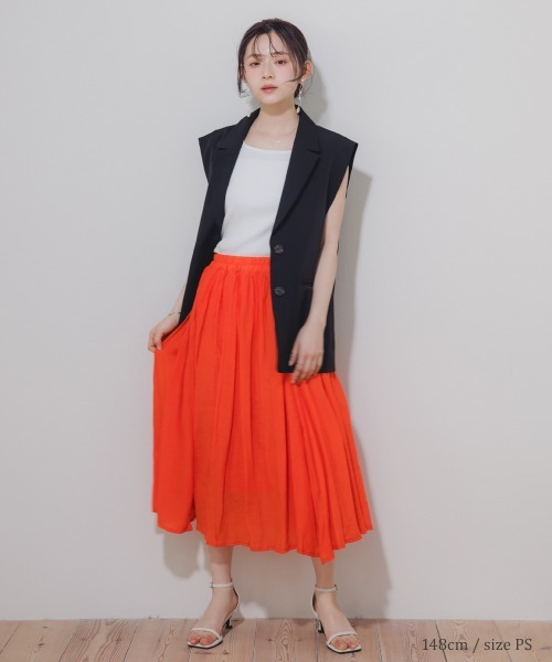 Petitjo（プッチージョ）の「小さいサイズ　楊柳フレアスカート(総丈73cm)　低身長さん・小柄女性（スカート・レディース・ネイビー/ベージュ/オレンジ・PSS/PS/PM/PL）」の4枚目の写真