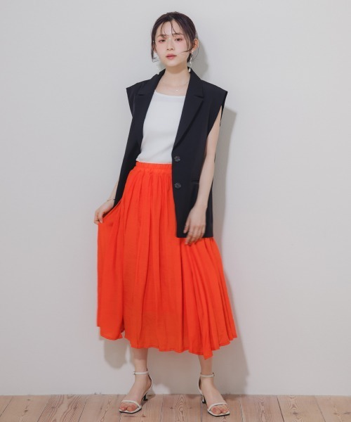 Petitjo（プッチージョ）の「小さいサイズ　楊柳フレアスカート(総丈73cm)　低身長さん・小柄女性（スカート・レディース・ネイビー/ベージュ/オレンジ・PSS/PS/PM/PL）」の5枚目の写真