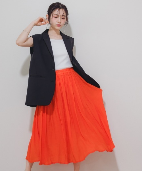 Petitjo（プッチージョ）の「小さいサイズ　楊柳フレアスカート(総丈73cm)　低身長さん・小柄女性（スカート・レディース・ネイビー/ベージュ/オレンジ・PSS/PS/PM/PL）」の6枚目の写真