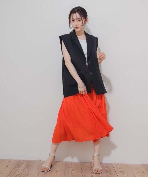 Petitjo（プッチージョ）の「小さいサイズ　楊柳フレアスカート(総丈73cm)　低身長さん・小柄女性（スカート・レディース・ネイビー/ベージュ/オレンジ・PSS/PS/PM/PL）」の7枚目の写真