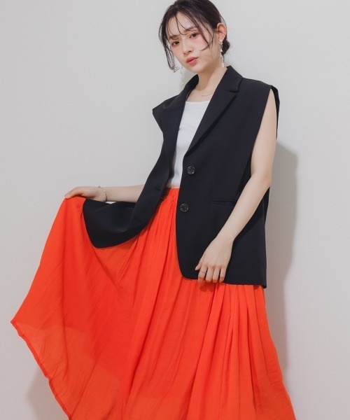 Petitjo（プッチージョ）の「小さいサイズ　楊柳フレアスカート(総丈73cm)　低身長さん・小柄女性（スカート・レディース・ネイビー/ベージュ/オレンジ・PSS/PS/PM/PL）」の8枚目の写真