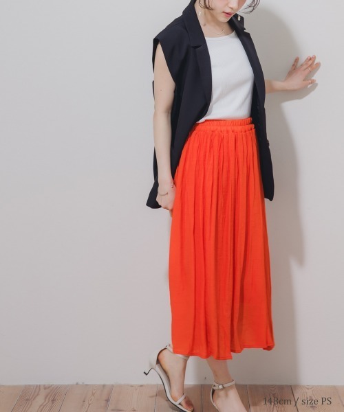 Petitjo（プッチージョ）の「小さいサイズ　楊柳フレアスカート(総丈73cm)　低身長さん・小柄女性（スカート・レディース・ネイビー/ベージュ/オレンジ・PSS/PS/PM/PL）」の14枚目の写真