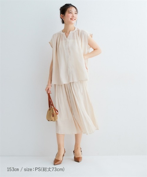 Petitjo（プッチージョ）の「小さいサイズ　楊柳フレアスカート(総丈73cm)　低身長さん・小柄女性（スカート・レディース・ネイビー/ベージュ/オレンジ・PSS/PS/PM/PL）」の16枚目の写真