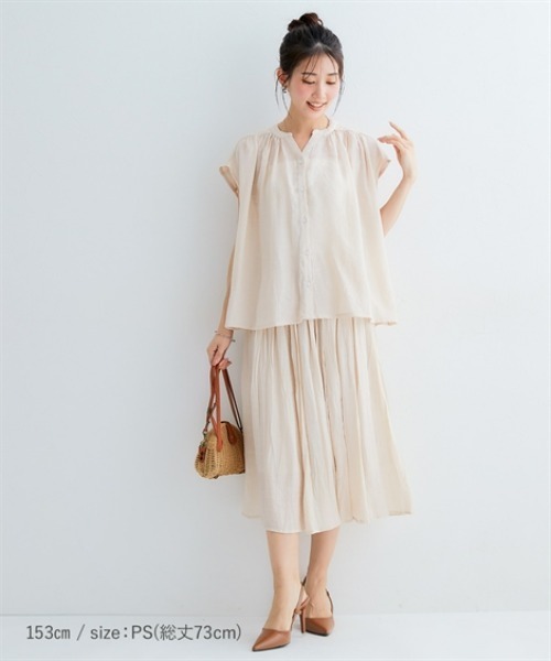 Petitjo（プッチージョ）の「小さいサイズ　楊柳フレアスカート(総丈73cm)　低身長さん・小柄女性（スカート・レディース・ネイビー/ベージュ/オレンジ・PSS/PS/PM/PL）」の17枚目の写真