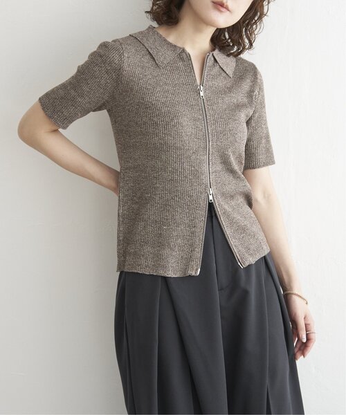 即完売品　和紙ミックス　ニットポロシャツ　ブラウン セール】ミックスニットダブルジップポロ（ポロシャツ）｜notch