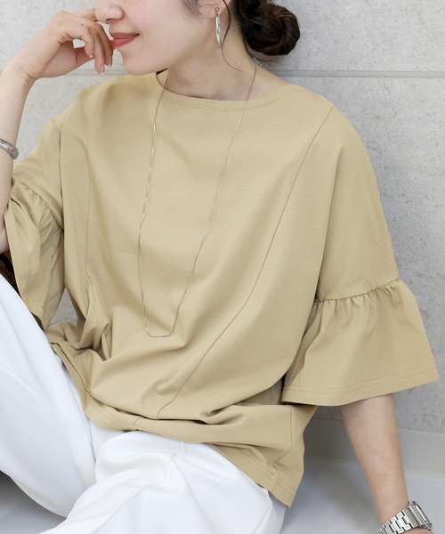 Aletta vita(アレッタビータ)の「汗染み防止加工フリルスリーブプルオーバー(Tシャツ/カットソー・レディース・グレー/ブラック/チャコール/ベージュ・M)」の4枚目の写真