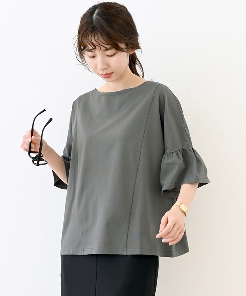 Aletta vita(アレッタビータ)の「汗染み防止加工フリルスリーブプルオーバー(Tシャツ/カットソー・レディース・グレー/ブラック/チャコール/ベージュ・M)」の3枚目の写真