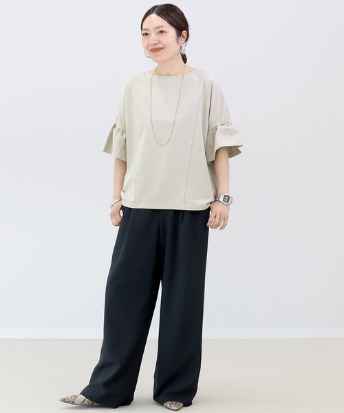 Aletta vita(アレッタビータ)の「汗染み防止加工フリルスリーブプルオーバー(Tシャツ/カットソー・レディース・グレー/ブラック/チャコール/ベージュ・M)」の8枚目の写真