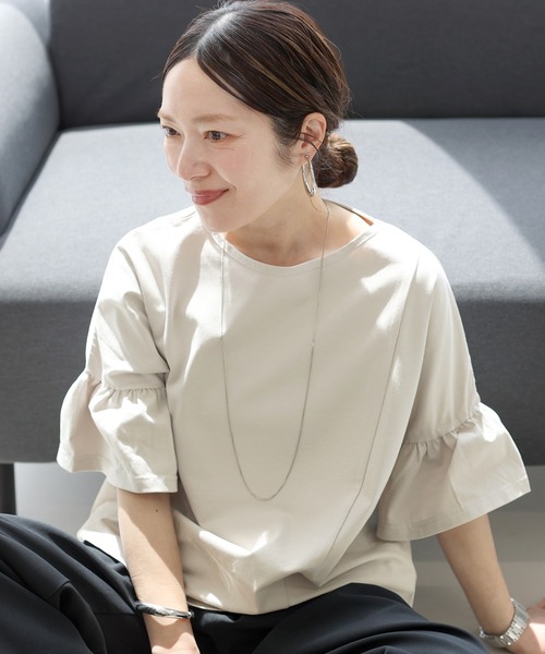 Aletta vita(アレッタビータ)の「汗染み防止加工フリルスリーブプルオーバー(Tシャツ/カットソー・レディース・グレー/ブラック/チャコール/ベージュ・M)」の5枚目の写真