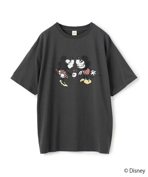 Roen別注 ロエン ディズニー ミニー リーフラメ プリントTシャツ ブラック Roen別注 ロエン ディズニー ミニー リーフラメ プリントTシャツ