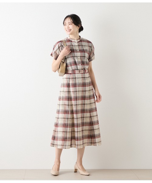 nest Robe リネンドルマンスリーブチェックブラウス nest Robe リネンドルマンスリーブチェックブラウス トップス