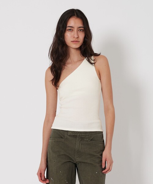 ATTISESSION(アティセッション)の「<ATTISESSION>コットン テレコ ワンショルダ― トップス(キャミソール・レディース・オフホワイト/ネイビー・FREE)」の3枚目の写真