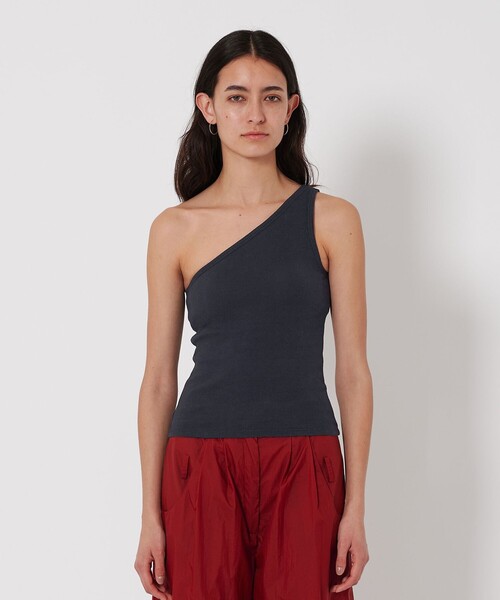 ATTISESSION(アティセッション)の「<ATTISESSION>コットン テレコ ワンショルダ― トップス(キャミソール・レディース・オフホワイト/ネイビー・FREE)」の7枚目の写真