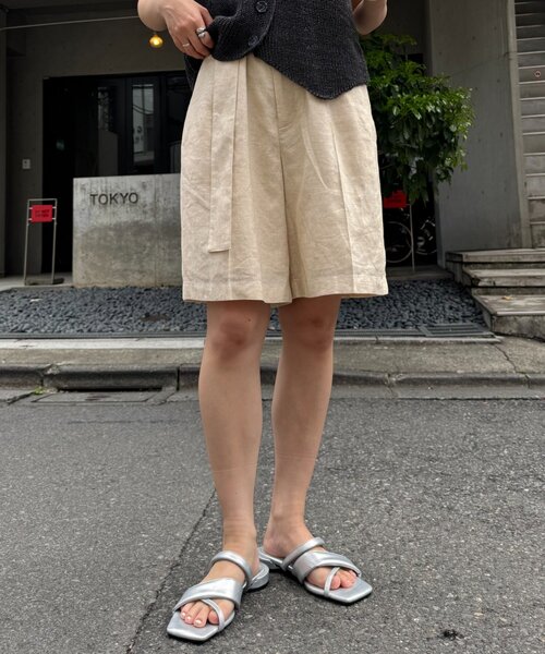 040562● willow pants リネン ハーフ パンツ 1 ショート willow】リネン混ベルト付きハーフパンツ（その他パンツ