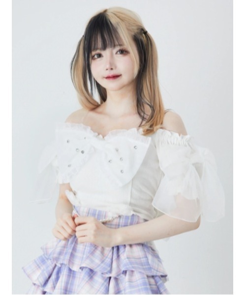 Ank Rouge（アンクルージュ）の「オーガンジーおリボンTOPS（Tシャツ/カットソー・レディース・ホワイト/ブラック/ピンク・M）」の8枚目の写真