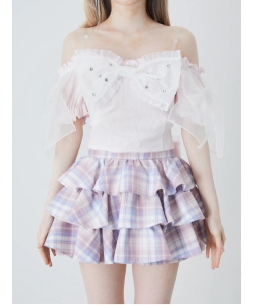 Ank Rouge（アンクルージュ）の「オーガンジーおリボンTOPS（Tシャツ/カットソー・レディース・ホワイト/ブラック/ピンク・M）」の7枚目の写真