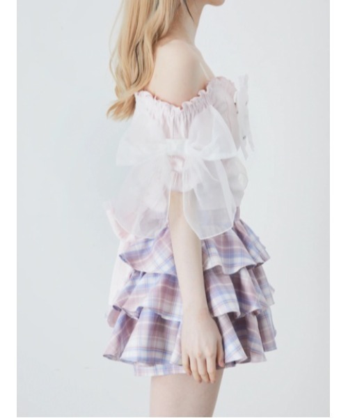 Ank Rouge（アンクルージュ）の「オーガンジーおリボンTOPS（Tシャツ/カットソー・レディース・ホワイト/ブラック/ピンク・M）」の5枚目の写真