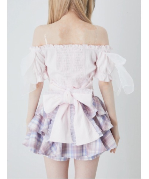 Ank Rouge（アンクルージュ）の「オーガンジーおリボンTOPS（Tシャツ/カットソー・レディース・ホワイト/ブラック/ピンク・M）」の4枚目の写真