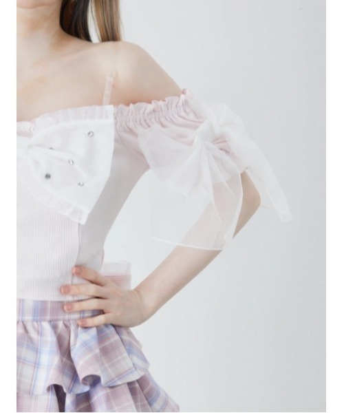 Ank Rouge（アンクルージュ）の「オーガンジーおリボンTOPS（Tシャツ/カットソー・レディース・ホワイト/ブラック/ピンク・M）」の22枚目の写真