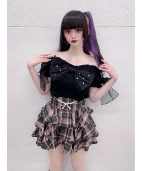 Ank Rouge（アンクルージュ）の「オーガンジーおリボンTOPS（Tシャツ/カットソー・レディース・ホワイト/ブラック/ピンク・M）」の11枚目の写真