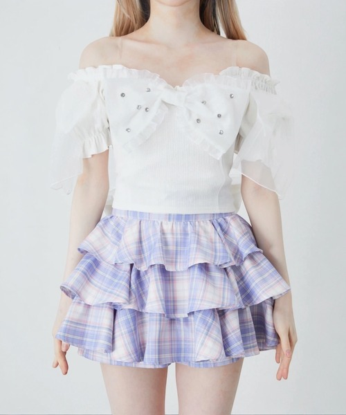 Ank Rouge(アンクルージュ)の「オーガンジーおリボンTOPS(Tシャツ/カットソー・レディース・ホワイト/ブラック/ピンク・M)」の12枚目の写真