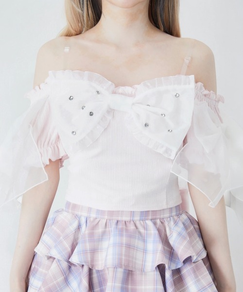 Ank Rouge(アンクルージュ)の「オーガンジーおリボンTOPS(Tシャツ/カットソー・レディース・ホワイト/ブラック/ピンク・M)」の15枚目の写真