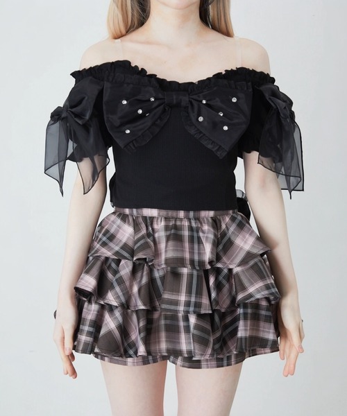Ank Rouge(アンクルージュ)の「オーガンジーおリボンTOPS(Tシャツ/カットソー・レディース・ホワイト/ブラック/ピンク・M)」の9枚目の写真
