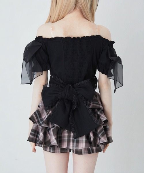 Ank Rouge(アンクルージュ)の「オーガンジーおリボンTOPS(Tシャツ/カットソー・レディース・ホワイト/ブラック/ピンク・M)」の7枚目の写真