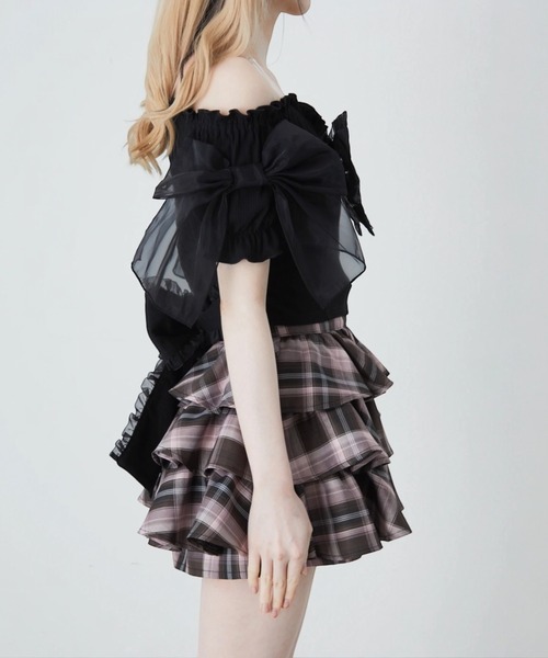 Ank Rouge(アンクルージュ)の「オーガンジーおリボンTOPS(Tシャツ/カットソー・レディース・ホワイト/ブラック/ピンク・M)」の8枚目の写真