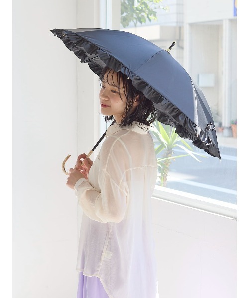 tutuanna（チュチュアンナ）の「[完全遮光100％] 裾フリルリボン付き長傘(晴雨兼用)（長傘・レディース・ブラック/サックスブルー/オフホワイト・フリー）」の17枚目の写真