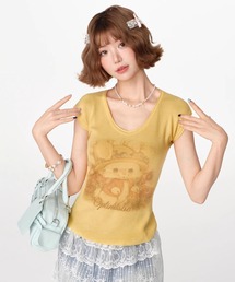 tシャツ レトロアニマルプリント フレンチスリーブトップス GH25s108「Girlyhalo」 レディース レトロアニマルプリント フレンチスリーブトップス GH25s108