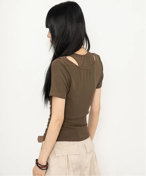 トップス t __ セール】プレート付きムラ染めダブルジップトップス（Tシャツ