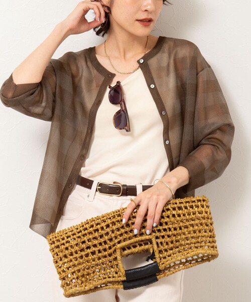 Rie Miller（リエミラー）の「《手洗い可能》シアーブロックチェック2WAYクルーネックカーディガン（カーディガン/ボレロ・レディース・ブラウン系その他/ブラック系その他・38）」の2枚目の写真