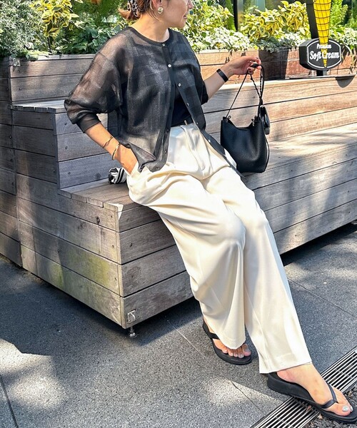 Rie Miller（リエミラー）の「《手洗い可能》シアーブロックチェック2WAYクルーネックカーディガン（カーディガン/ボレロ・レディース・ブラウン系その他/ブラック系その他・38）」の12枚目の写真