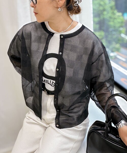 Rie Miller（リエミラー）の「《手洗い可能》シアーブロックチェック2WAYクルーネックカーディガン（カーディガン/ボレロ・レディース・ブラウン系その他/ブラック系その他・38）」の15枚目の写真