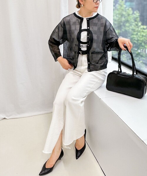 Rie Miller（リエミラー）の「《手洗い可能》シアーブロックチェック2WAYクルーネックカーディガン（カーディガン/ボレロ・レディース・ブラウン系その他/ブラック系その他・38）」の17枚目の写真