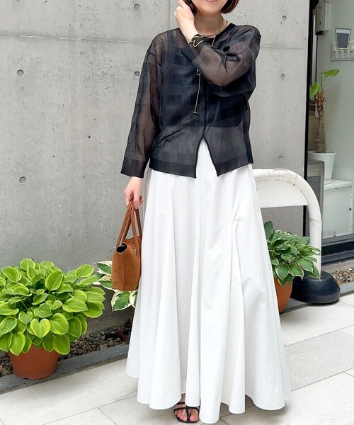 Rie Miller（リエミラー）の「《手洗い可能》シアーブロックチェック2WAYクルーネックカーディガン（カーディガン/ボレロ・レディース・ブラウン系その他/ブラック系その他・38）」の18枚目の写真