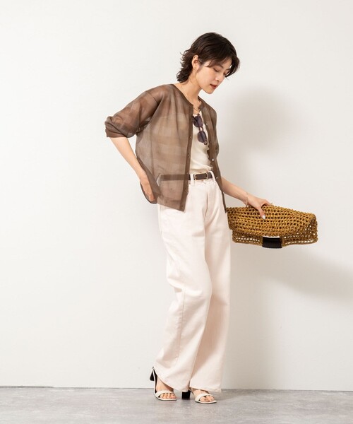 Rie Miller（リエミラー）の「《手洗い可能》シアーブロックチェック2WAYクルーネックカーディガン（カーディガン/ボレロ・レディース・ブラウン系その他/ブラック系その他・38）」の3枚目の写真