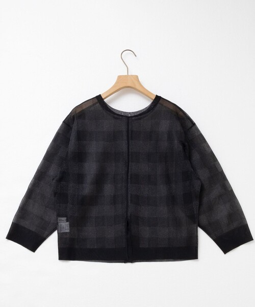 Rie Miller（リエミラー）の「《手洗い可能》シアーブロックチェック2WAYクルーネックカーディガン（カーディガン/ボレロ・レディース・ブラウン系その他/ブラック系その他・38）」の9枚目の写真