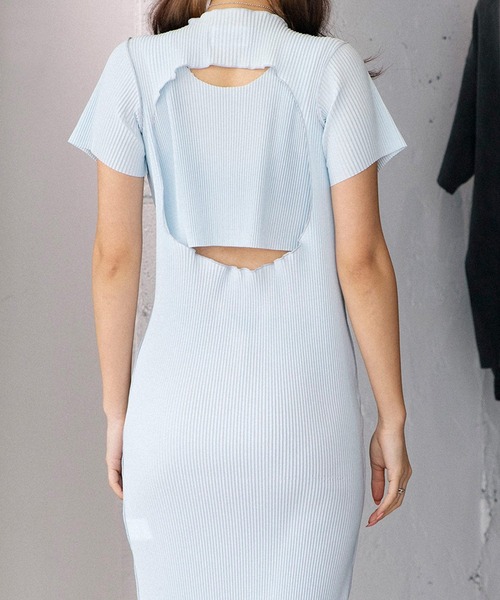 kotohayokozawa（コトハヨコザワ）の「kotohayokozawa PEEPHOLE-BACK SHORT SLEEVE DRESS TDX5-PH04（ドレス・レディース・ライトブルー/ブラウン・SMALL）」の8枚目の写真