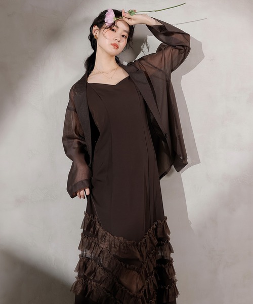 セール】裾フリルキャミワンピース シアージャケット 2点セット ドレス